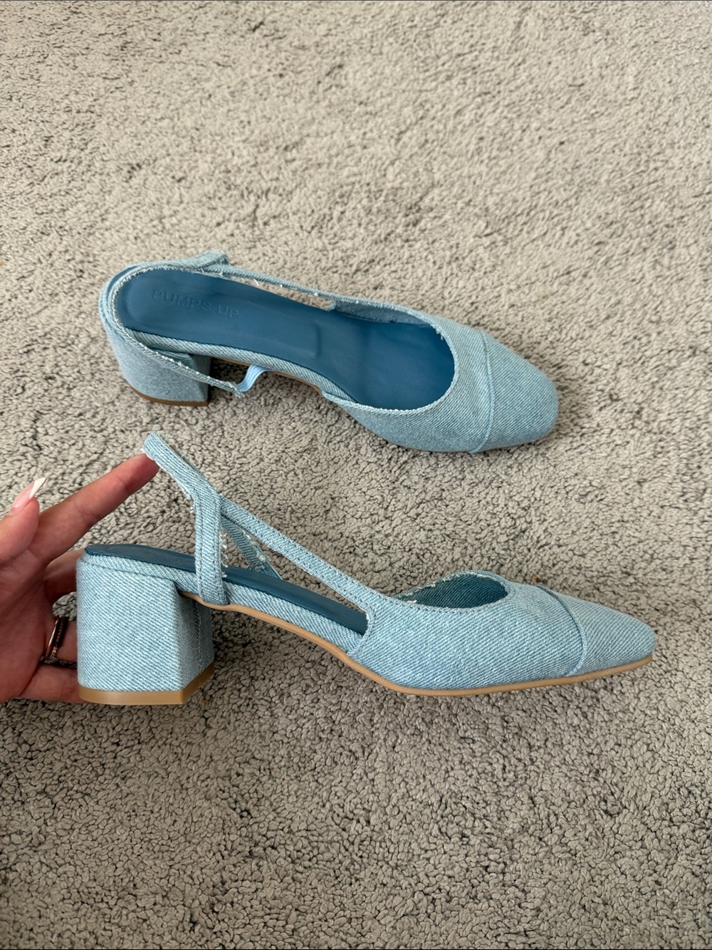 Light Blue Slingback Block Heel Pumps